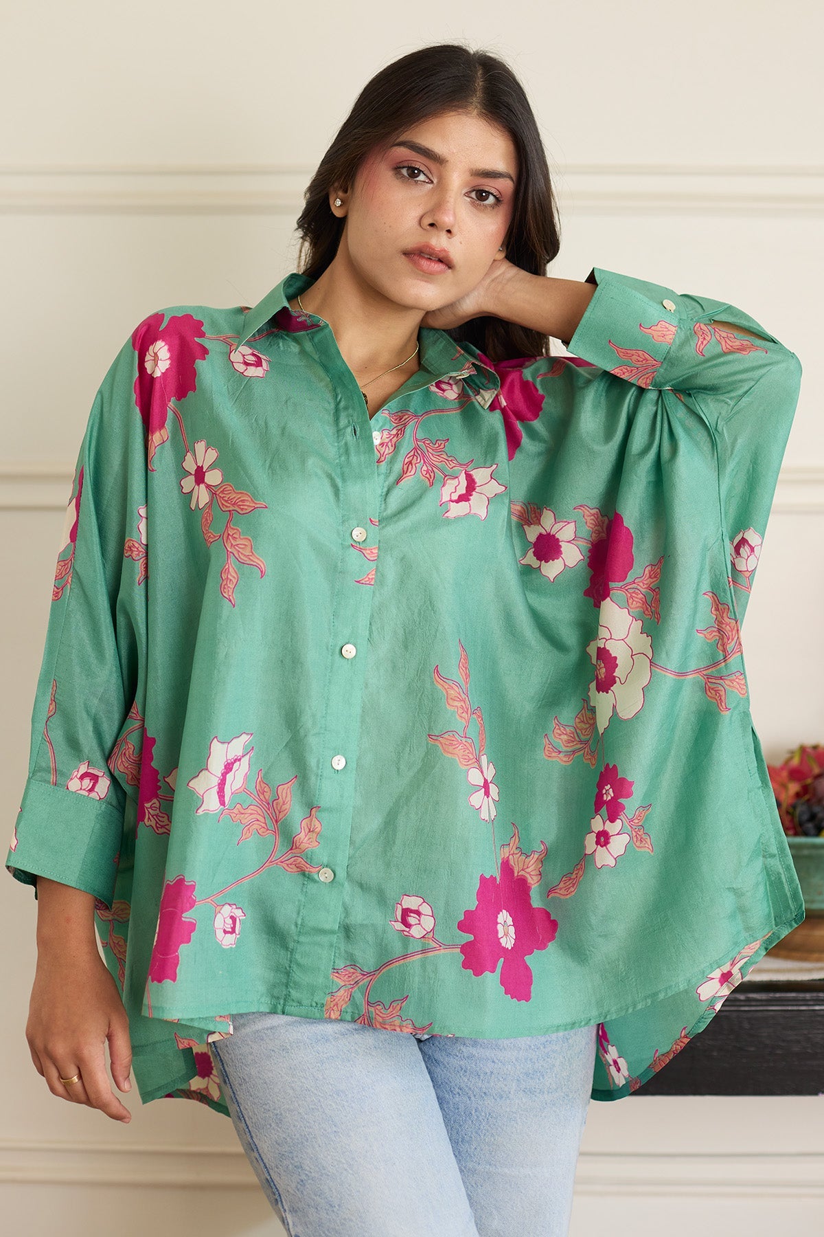 Buy Sea Green Print Oversize Shirt by Juanita For women Online at Scrollnshops